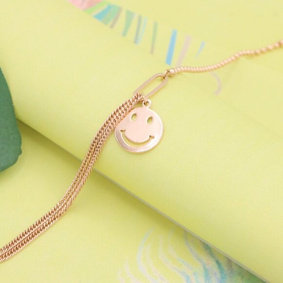 "Rose Gold Bracelet with Smiley Charm, Dual Chain, XPBL1090 - Picture 4 of 12